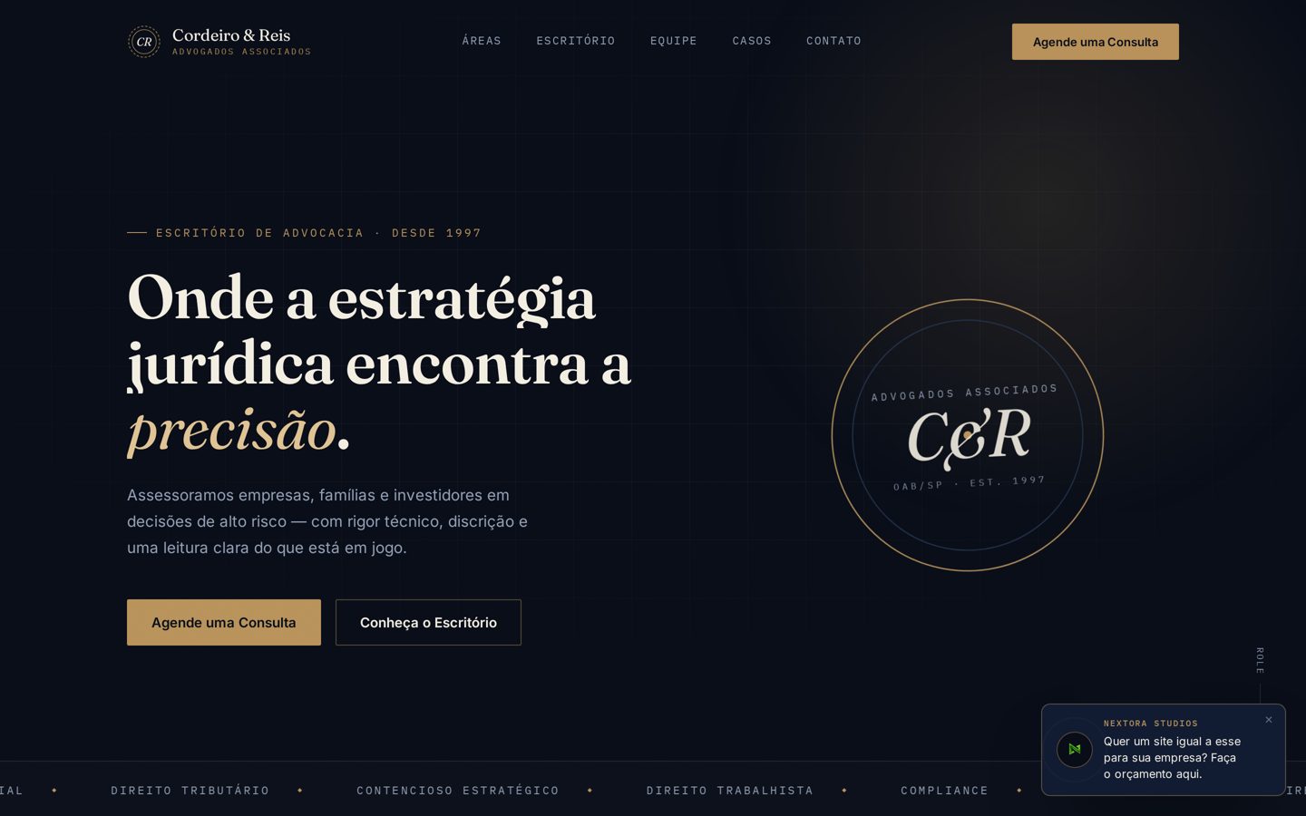 Versão desktop do site Cordeiro & Reis Advocacia