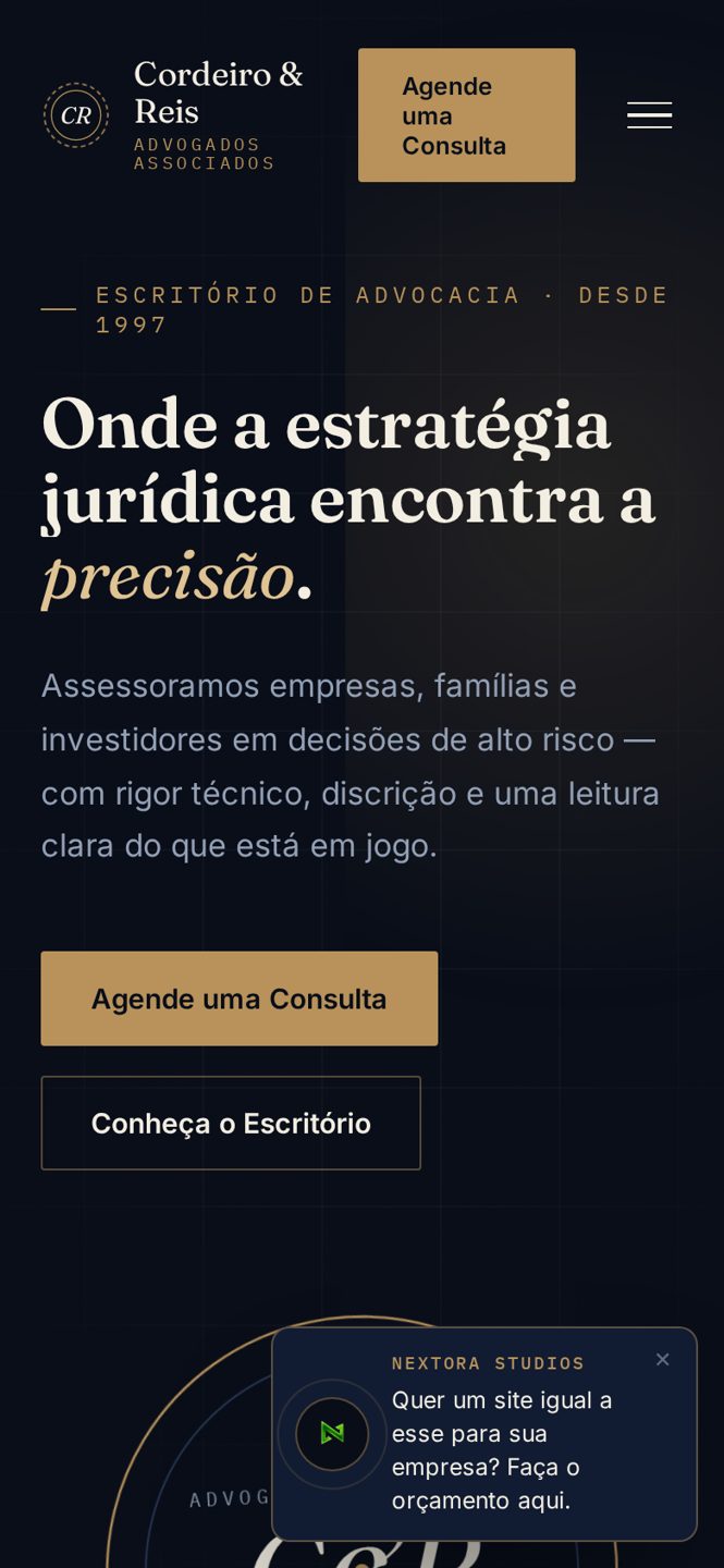 Versão mobile do site Cordeiro & Reis Advocacia