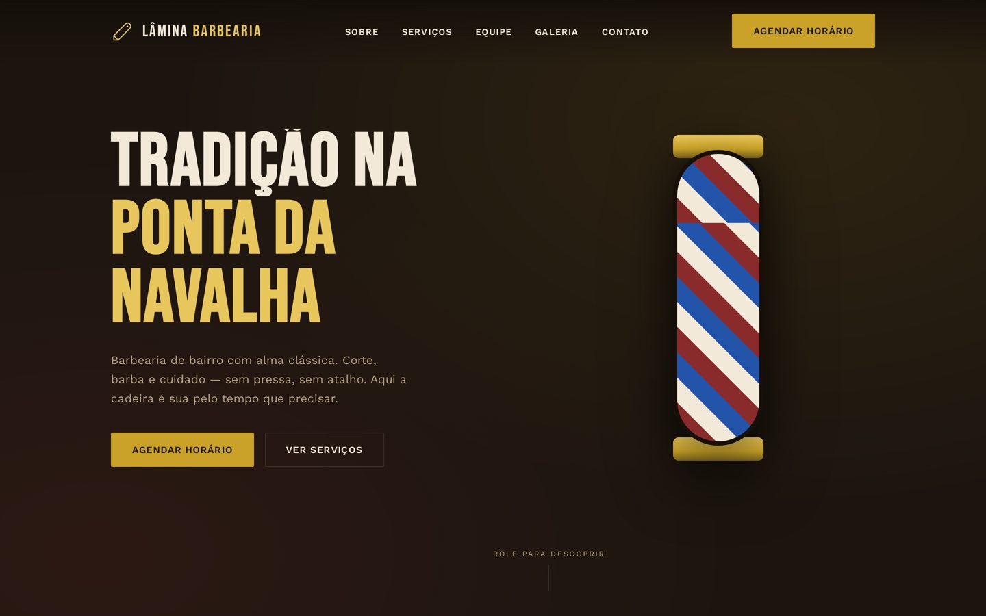 Versão desktop do site Lâmina Barbearia