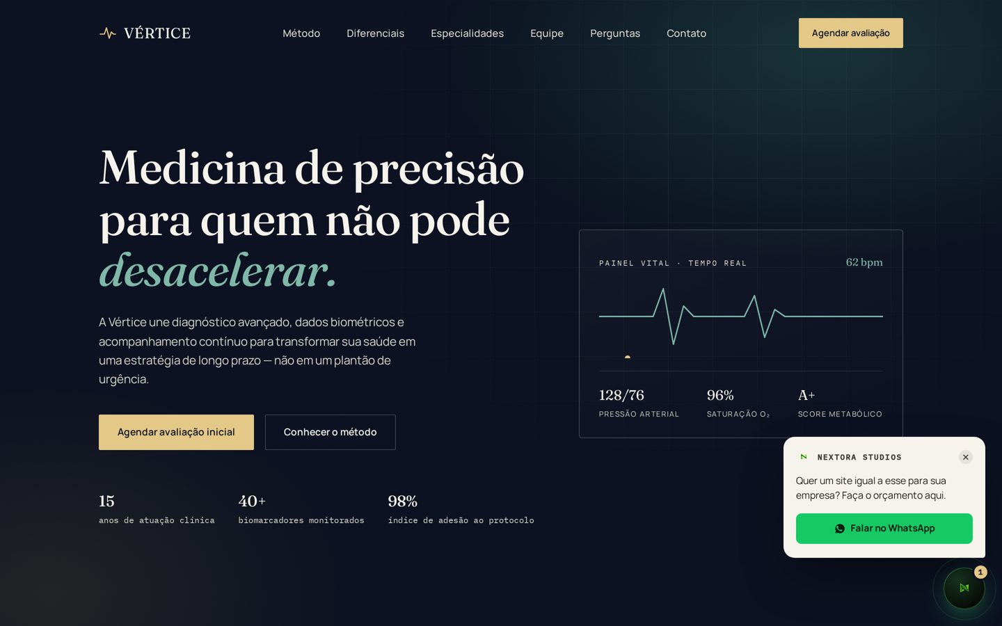 Versão desktop do site Vértice Clínica