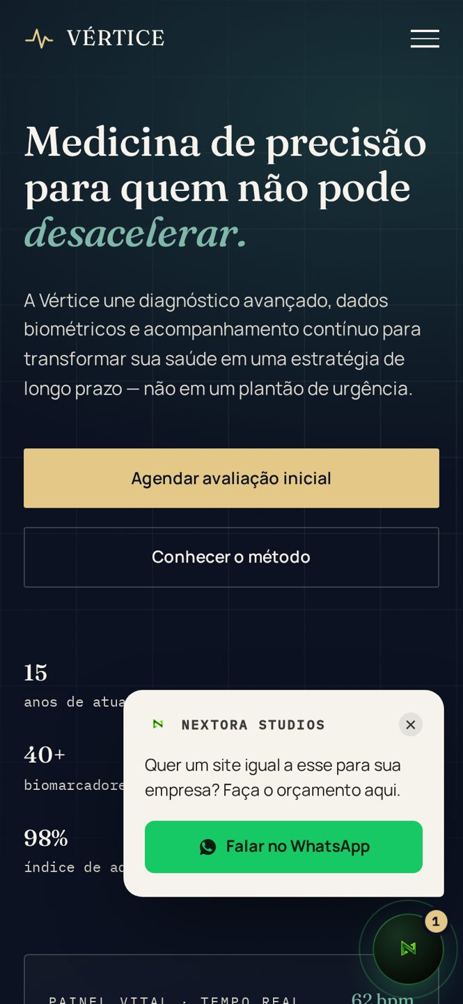 Versão mobile do site Vértice Clínica